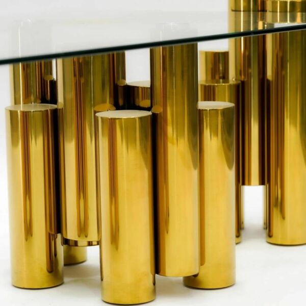 طقم طاولة قهوة وطاولات جانبية ستيل وزجاج موروكو - 5 قطع