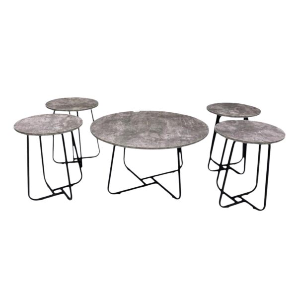 طقم طاولة قهوة وطاولات جانبية ريبال 5 قطع - رمادي