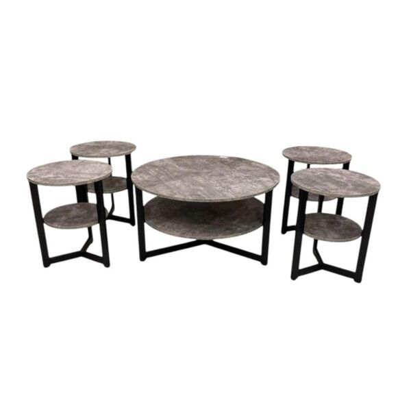 طقم طاولة قهوة وطاولات جانبية 5 قطع براديس - رمادي