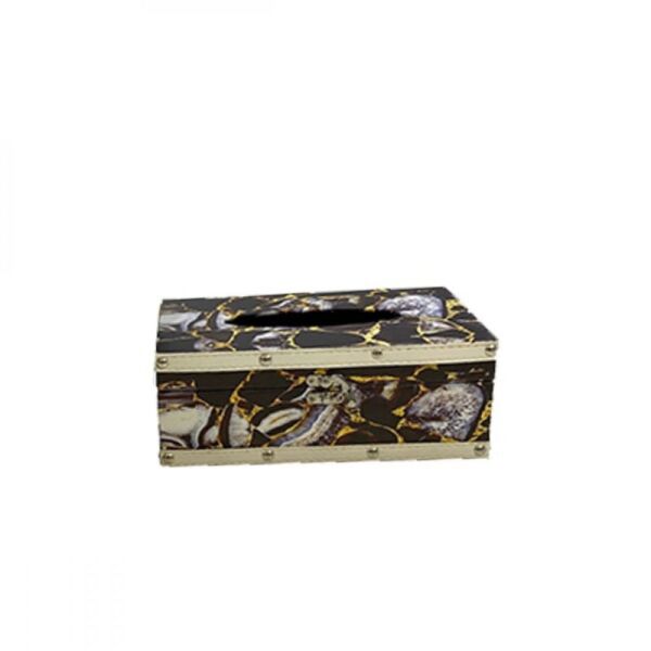 طقم قطعتين سله وعلبة مناديل - اسود وذهبي