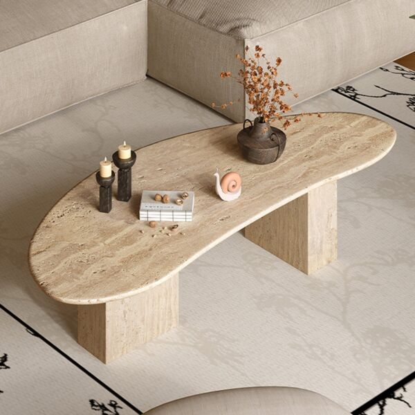 طاولة قهوة حجر طبيعي ليمارا - بيج