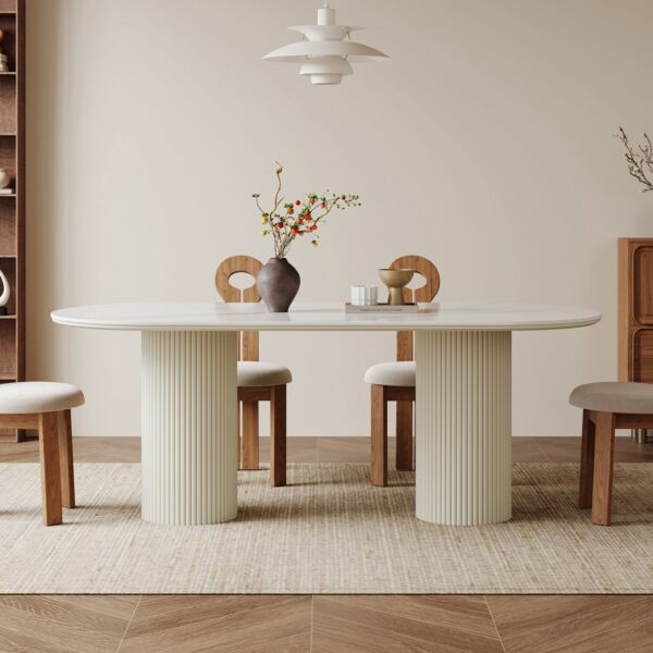 طاولة طعام 8 اشخاص مولتو - ابيض وكريمي