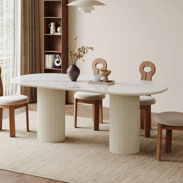 طاولة طعام 8 اشخاص مولتو - ابيض وكريمي