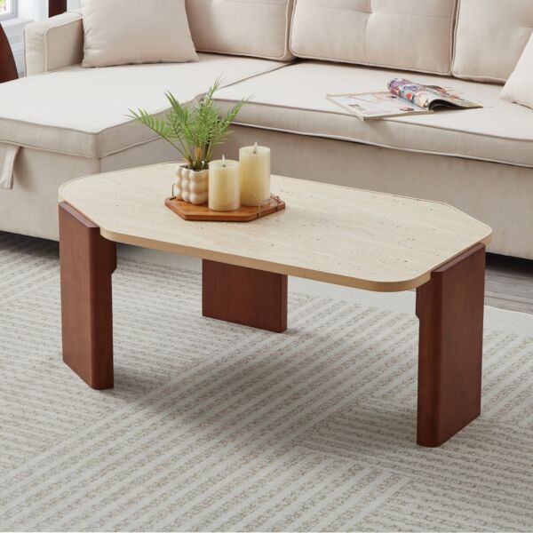 طاولة قهوة بيلا - بني وبيج