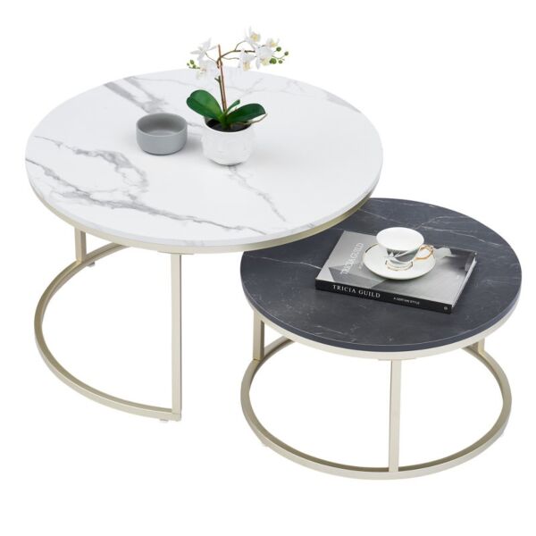 طاولة قهوة متداخلة فيرونا قطعتين - ابيض واسود
