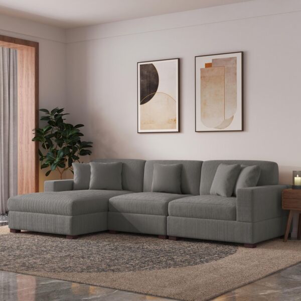 كنب زاوية مخمل سابينا - رمادي فاتح