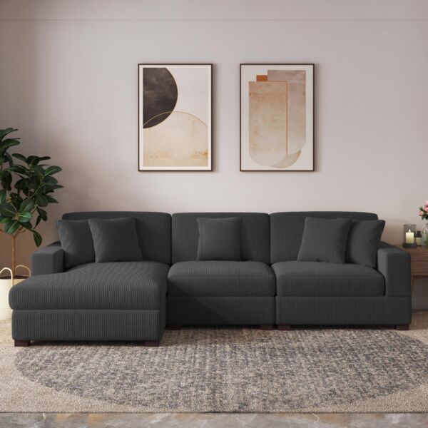 كنب زاوية مخمل سابينا - رمادي