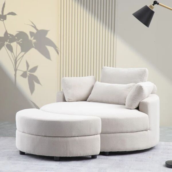 كنبة مفردة مع مسند قدم رويال سابل ويف - اوف وايت