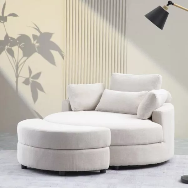 كنبة مفردة مع مسند قدم رويال سابل ويف - اوف وايت