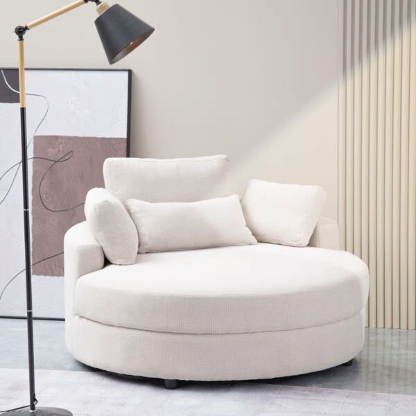 كنبة مفردة مع مسند قدم رويال سابل ويف - اوف وايت