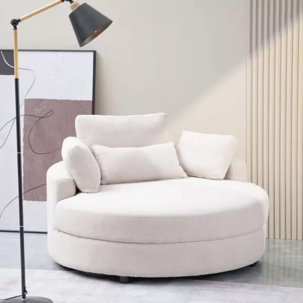 كنبة مفردة مع مسند قدم رويال سابل ويف - اوف وايت