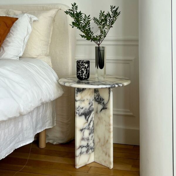 طاولة جانبية كوستال رخام - ابيض واسود