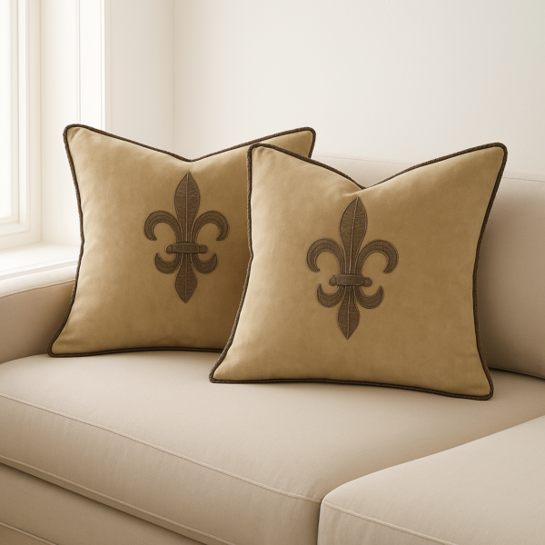 غطاء وسادة ديكور مطرز يدويا فدل - بني