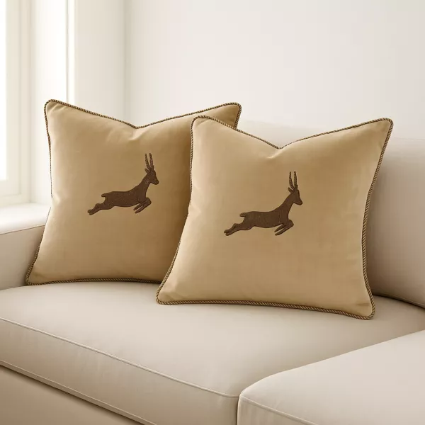 غطاء وسادة ديكور مطرز يدويا ستاج - بني