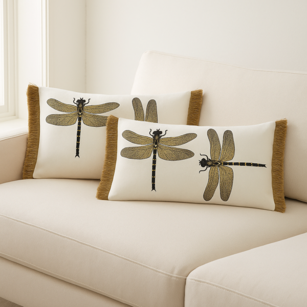 غطاء وسادة ديكور يعسوب - ابيض ومتعدد الالوان