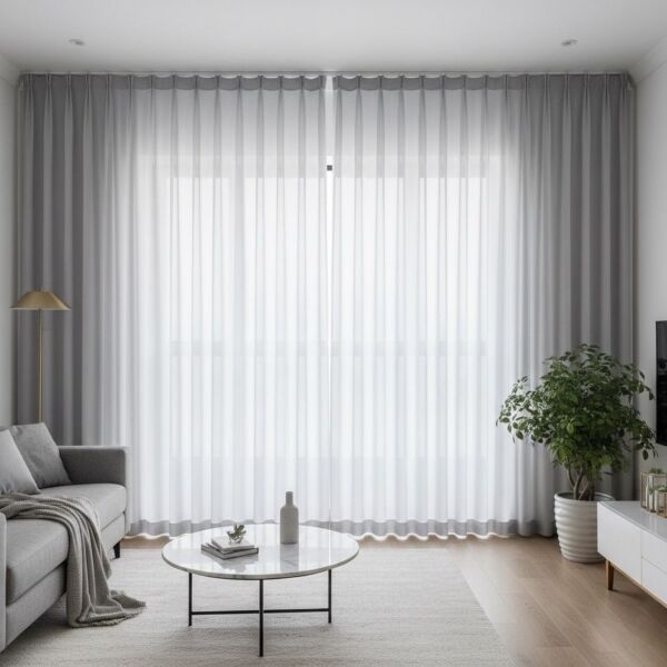 ستائر ويفي خط واحد شيفون - 250x300 سم - رمادي