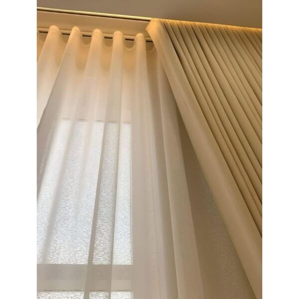 ستائر ويفي خطين بلاك اوت وشيفون - 250x300 سم - اوف وايت