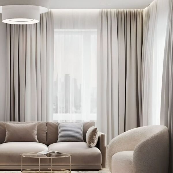 ستارة بل بل خطين بلاك اوت و شيفون - 350x300 سم - بيج