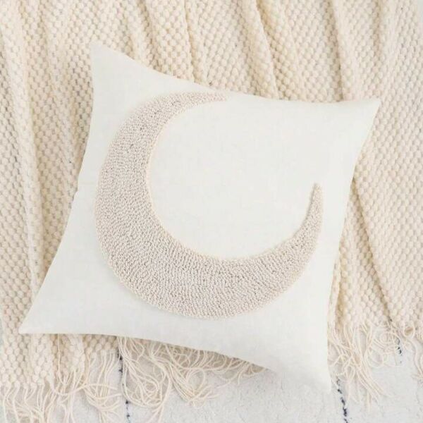 غطاء وسادة ديكور هلال رمضان بدون حشوة - ابيض