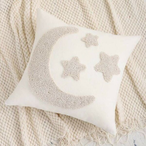 غطاء وسادة ديكور نجوم وهلال رمضان بدون حشوة - بيج