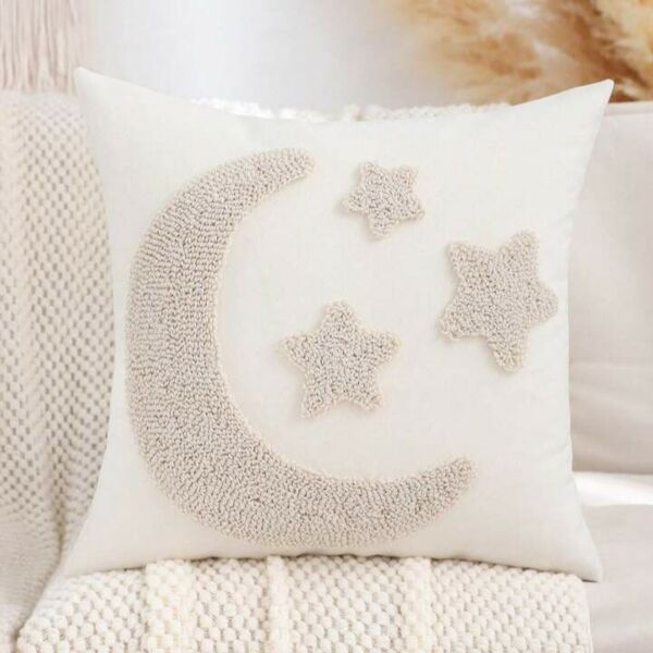 غطاء وسادة ديكور نجوم وهلال رمضان بدون حشوة - بيج
