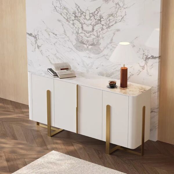 طاولة بوفيه راندي - كريمي وذهبي