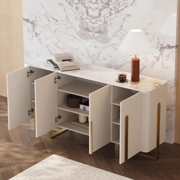 طاولة بوفيه راندي - كريمي وذهبي