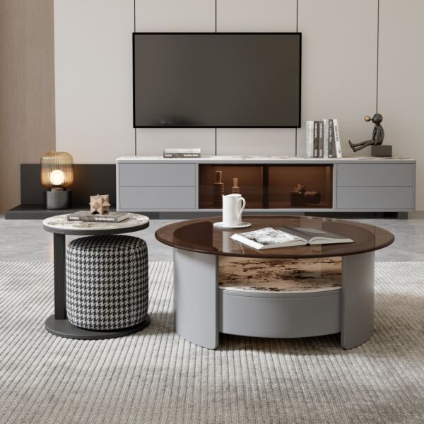 طاولة قهوة جزئين مع مسند اريانا - رمادي بني وأسود
