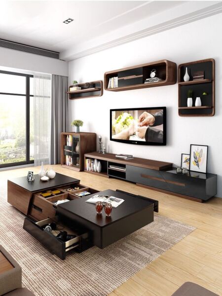 طاولة تلفزيون مودرن ايلانا  -  بني وأسود