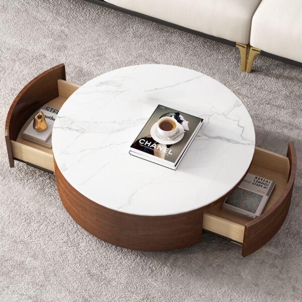 طاولة قهوة كارميلو قطعتين - بني وأبيض وأسود