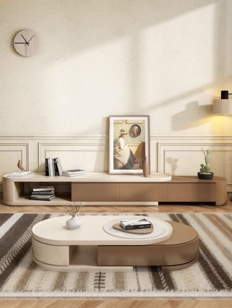 طاولة تلفاز جيستر - بني غامق وأبيض كريمي