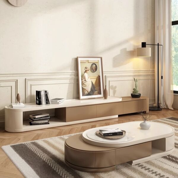 طاولة تلفاز جيستر - بني غامق وأبيض كريمي