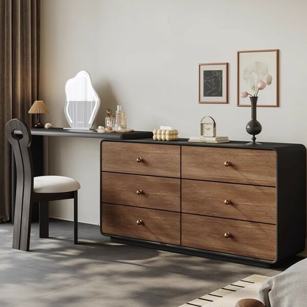 طاولة تزيين مع مرآة باسكال - بني واسود