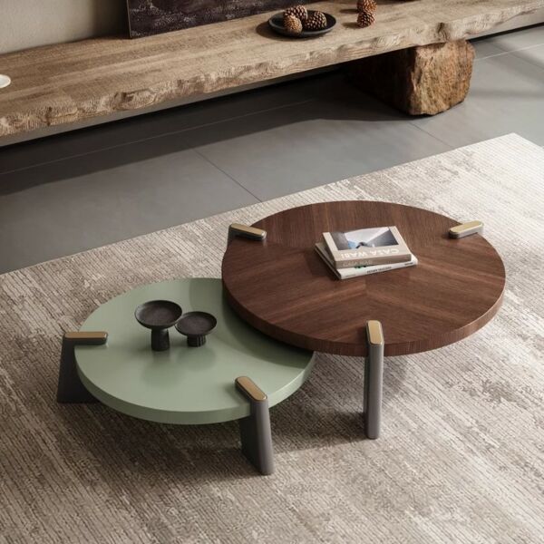طاولة قهوة من قطعتين بالس - بني ورمادي