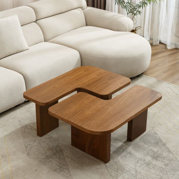 طاولة قهوة انتيرلا قطعتين - بني