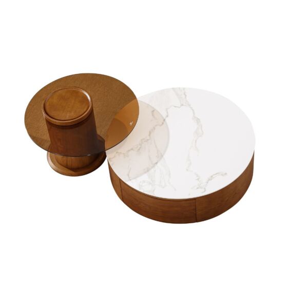 طاولة قهوة قطعتين اولغا - بني وابيض