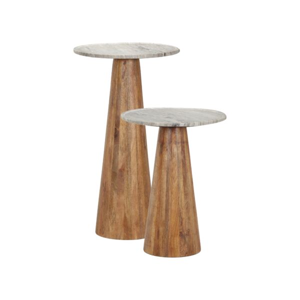 طقم طاولتين جانبية سطح رخامي قطعتين سونا - رمادي وبني