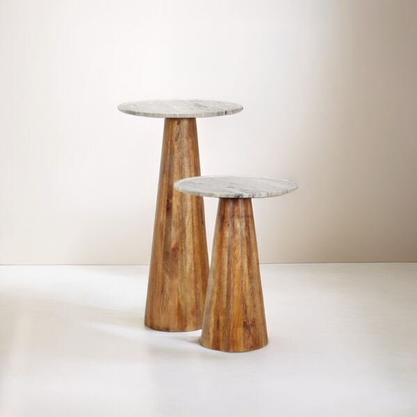 طقم طاولتين جانبية سطح رخامي قطعتين سونا - رمادي وبني