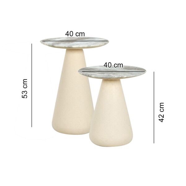 طقم طاولتين جانبية سطح رخامي قطعتين سانا - رمادي وكريمي