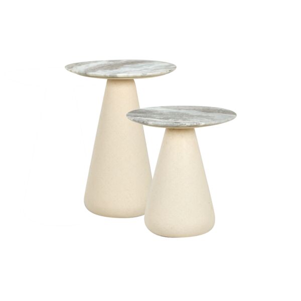 طقم طاولتين جانبية سطح رخامي قطعتين سانا - رمادي وكريمي