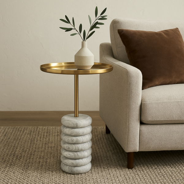 طاولة جانبية سطح حديد شاولا - ذهبي ومتعدد الالوان