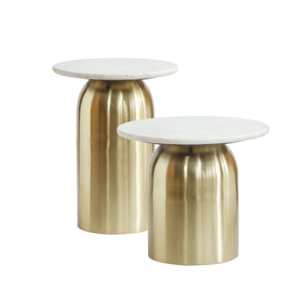 طقم طاولتين جانبية سارون رخام - ابيض وذهبي
