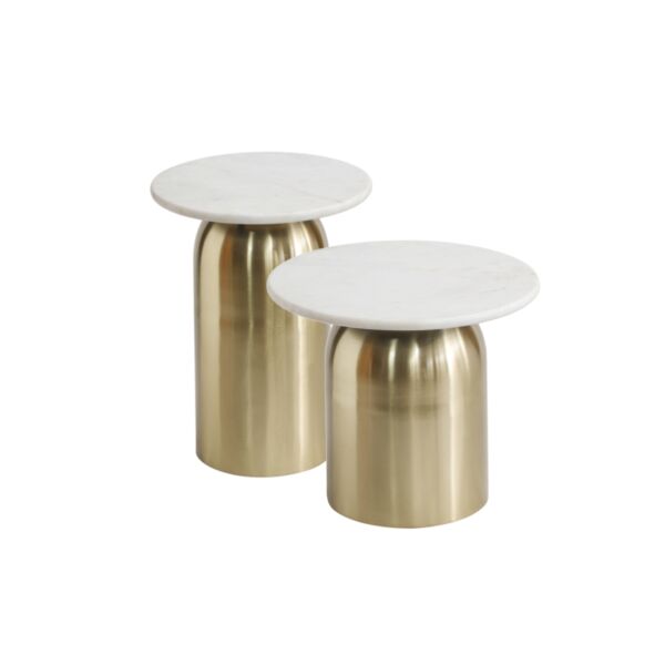 طقم طاولتين جانبية سارون رخام - ابيض وذهبي