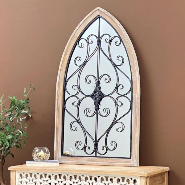 مرآة حائط خشب شكل نافذة سانا