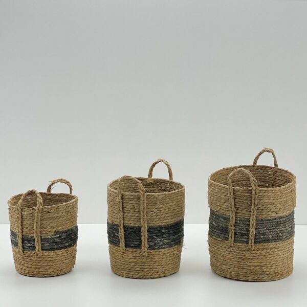 طقم سلال قش ليما 3قطع - بني واسود