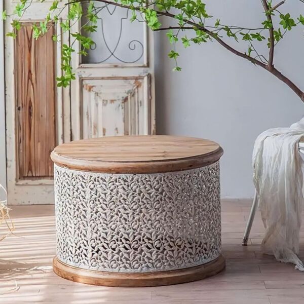 طاولة قهوة كلاسيك خشب و حديد