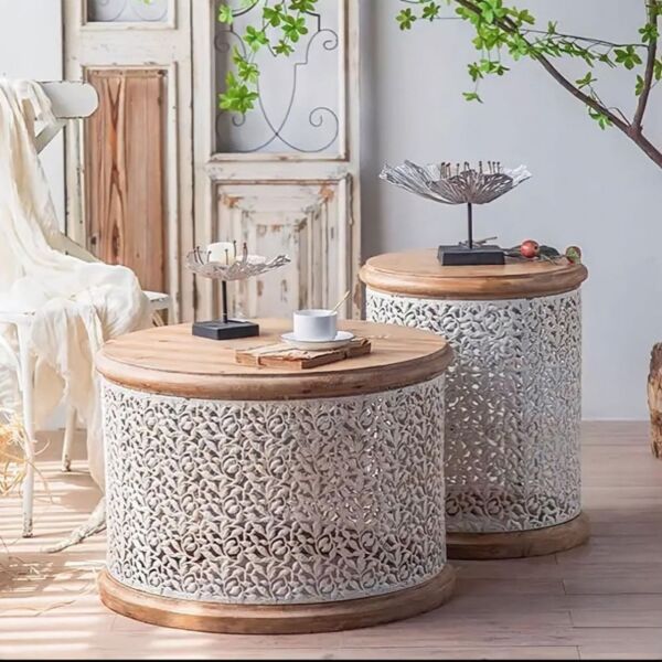 طاولة قهوة كلاسيك خشب و حديد