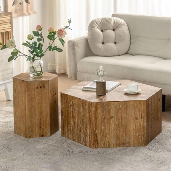 طاولة قهوة خشب سداسية