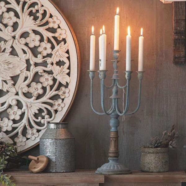 شمعدان حديد ريفي انتيك دانالي - ازرق فاتح