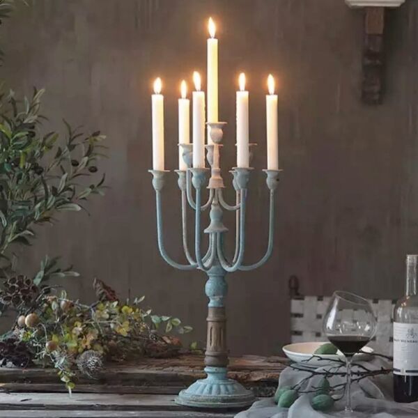 شمعدان حديد ريفي انتيك دانالي - ازرق فاتح
